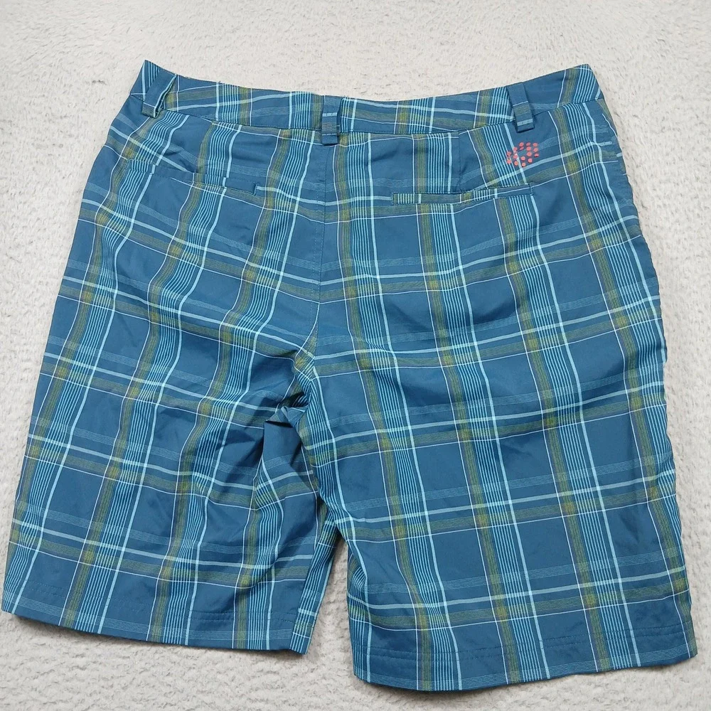 Puma Golf Shorts Men's 36 Blue‎ Plaid Performance Flat Front Casual